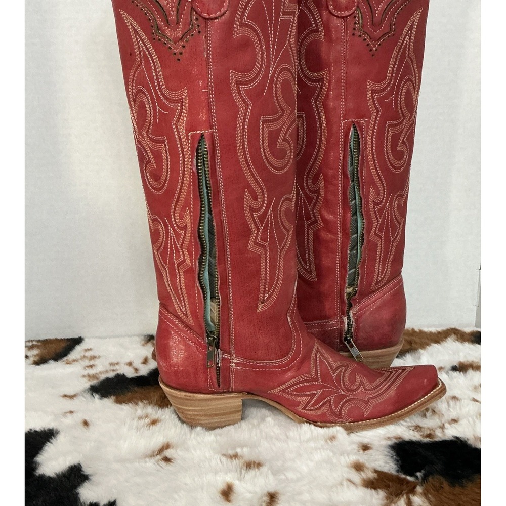 Corral Western RED TALL Knee High Snip Toe Boots Stunning MSRP $289 A4465 9M - Picture 5 of 11